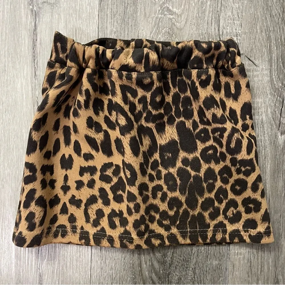 Girl’s Leopard Print Faux Suede Button Front Mini Skirt Small